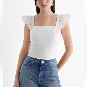 NWT Express XL Square Neck White Flutter Sleeve Smocked Back Top